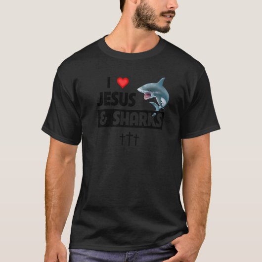 I Love Jesus and Sharks Funny Christian Great Whit T-Shirt (Vorderseite)