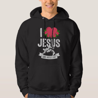 I Love Jesus and Wrestling Wrestler Themed Outfit  Hoodie