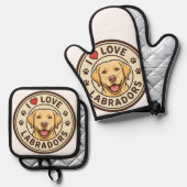 I Love Labradors Oven Mitt & Pot Holder Set (Vorderseite/Rückseite)