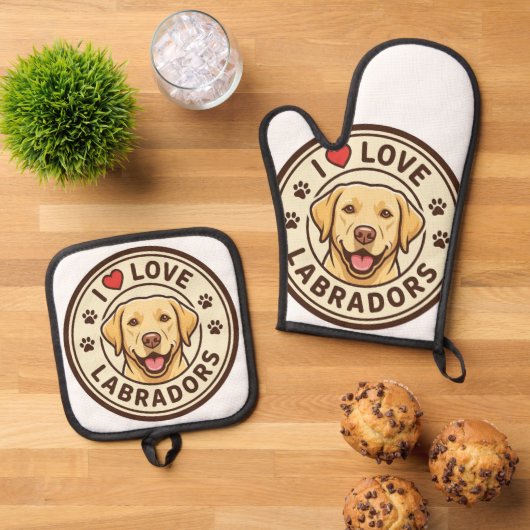 I Love Labradors Oven Mitt & Pot Holder Set (Oben Unten)