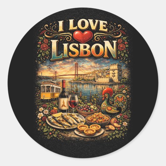 I Love Lisbon Runder Aufkleber (Vorderseite)