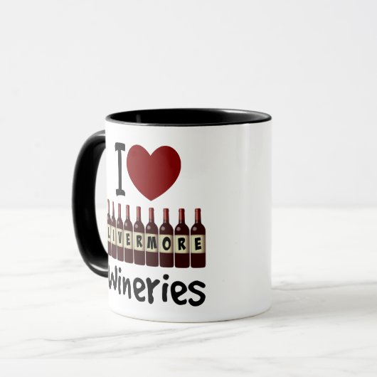 I Love Livermore Wineries Heart and Wine Bottles Tasse (Vorderseite Links)