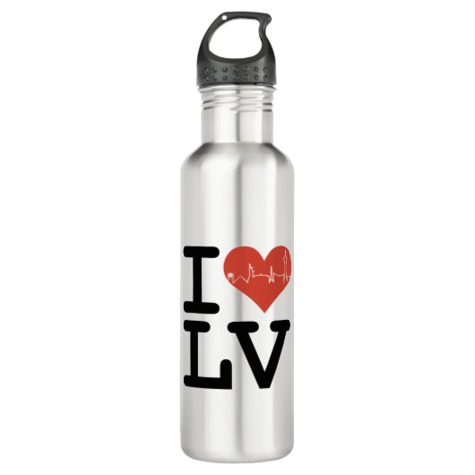 I LOVE LV HEARTBEAT SKYLINE EDELSTAHLFLASCHE (Vorderseite)