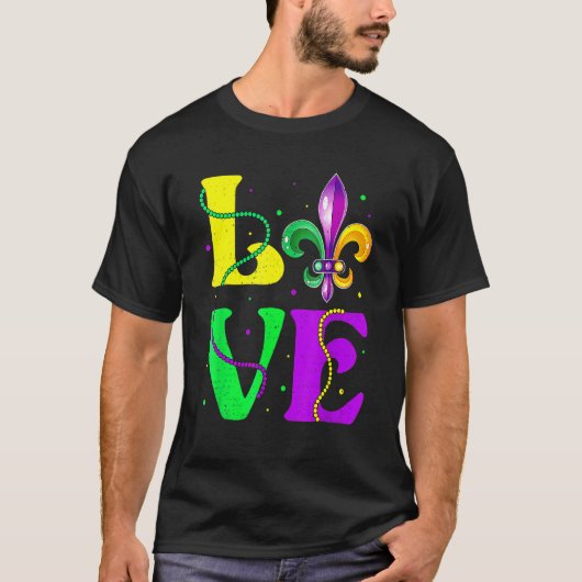 I Love Mardi Gras Fleur De Lis Fat Tuesday Carniva T-Shirt (Vorderseite)