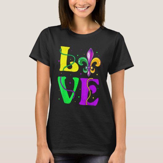 I Love Mardi Gras Fleur De Lis Fat Tuesday Carniva T-Shirt (Vorderseite)