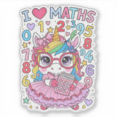 I Love Maths Cute Unicorn Sticker for Kids (Vorderseite)