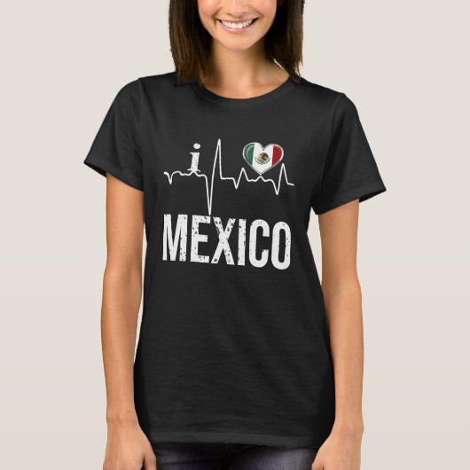 I Love Mexico Heartbeat Flag For Mexican Pride T-Shirt (Vorderseite)