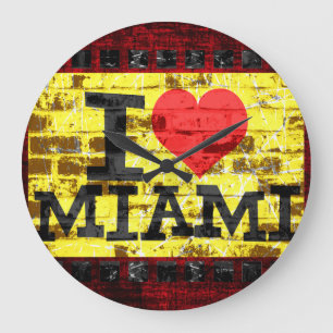 I love Miami - Vintage Miami Florida Große Wanduhr
