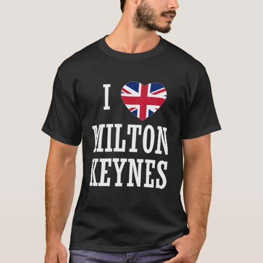 I Love Milton Keynes England Union Jack Flag Heart T-Shirt (Vorderseite)