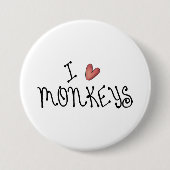 I Love Monkeys Cute Handwritten Typography Button (Vorderseite)