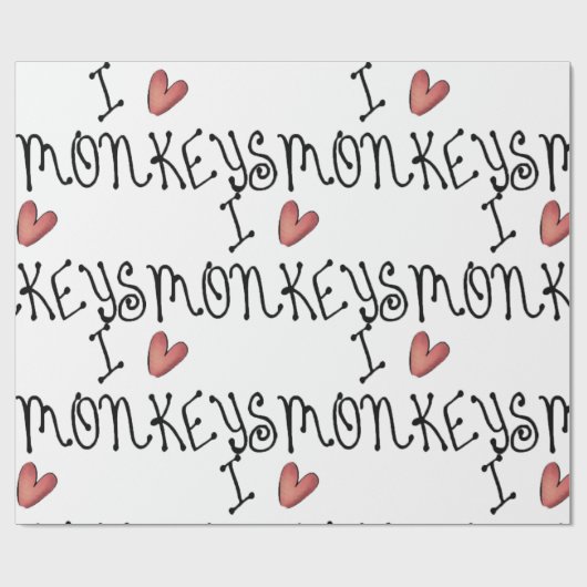 I Love Monkeys Cute Handwritten Typography Geschenkpapier (Flach)