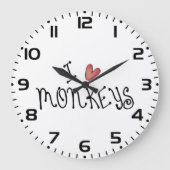 I Love Monkeys Cute Handwritten Typography Große Wanduhr (Vorderseite)