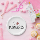 I Love Monkeys Cute Handwritten Typography Pappteller (Party)