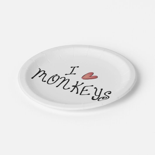 I Love Monkeys Cute Handwritten Typography Pappteller (Schrägansicht)