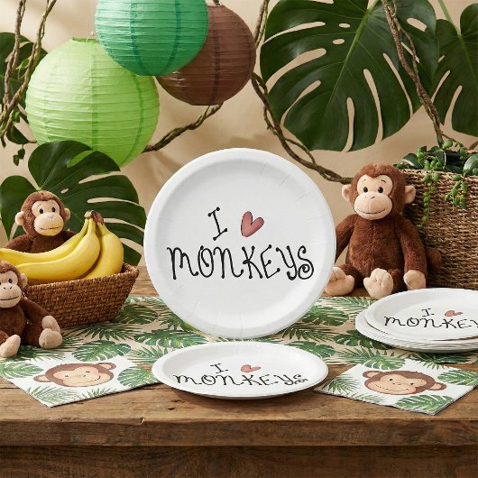 I Love Monkeys Cute Handwritten Typography Pappteller