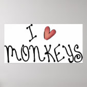 I Love Monkeys Cute Handwritten Typography Poster (Vorne)