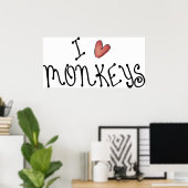 I Love Monkeys Cute Handwritten Typography Poster (Heimbüro)