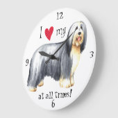 I Love my Bearded Collie Große Wanduhr (Winkel)