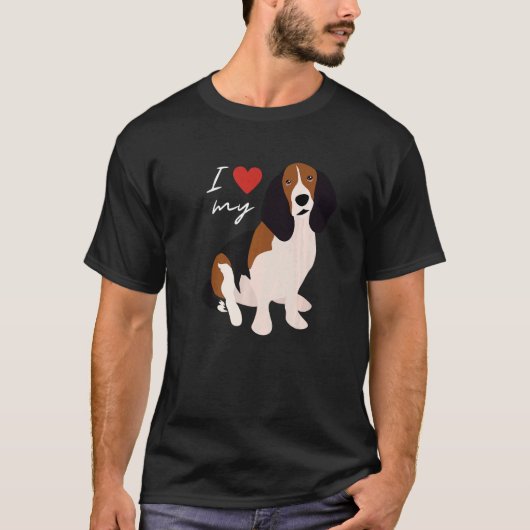 I Love My Black Brown & White Basset Hound Dog T-Shirt (Vorderseite)