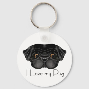 I Love My Black Pug Cute Black Pug and Love Quote Schlüsselanhänger