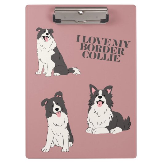 I Love My Border Collie Cute Minimal Clipboard Klemmbrett (Vorderseite)