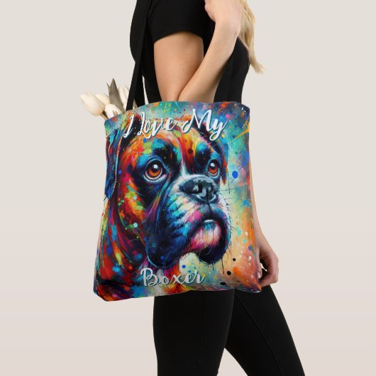 I Love My Boxer Pop Art Dog Personalized Tasche (Von Nahem)
