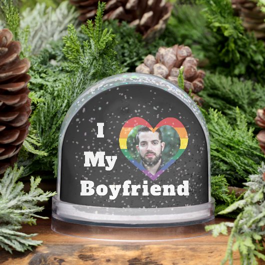 I Love My Boyfriend Gay Pride LGBTQ Custom Photo Schneekugeln (Winter)