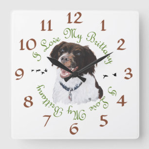 I Love My Brittany Quadratische Wanduhr