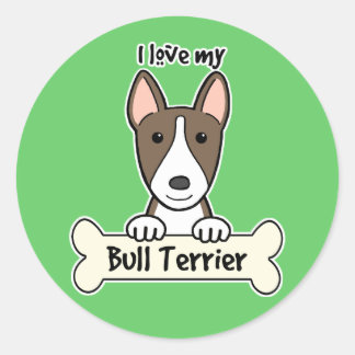 I Love My Bull Terrier Runder Aufkleber