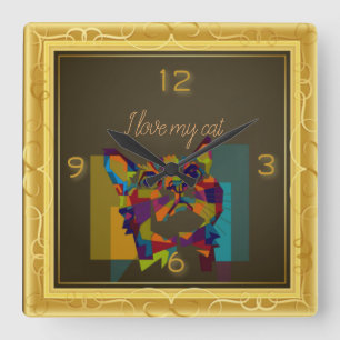 I love my cat quadratische wanduhr