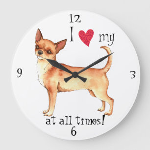 I Love my Chihuahua Große Wanduhr