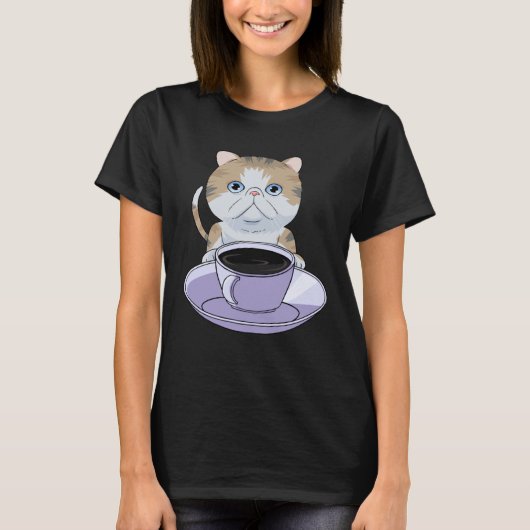 I Love My Coffee and Exotic Shorthair Cat T-Shirt (Vorderseite)