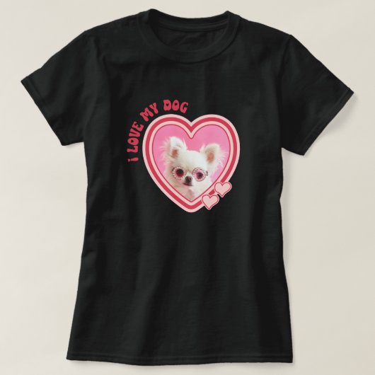 I Love My Dog Custom Photo Black T-Shirt (Design vorne)
