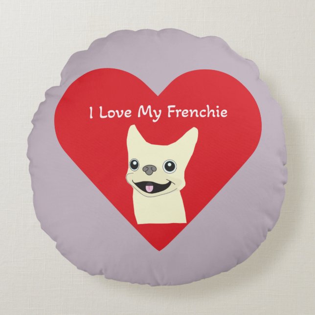 I love my Frenchie, Lavender Rundes Kissen (Vorderseite)