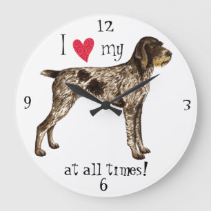 I Love my German Wirehaired Pointer Große Wanduhr