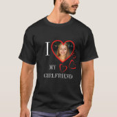 I Love My Girlfriend Custom Heart Photo Black T-Shirt (Vorderseite)