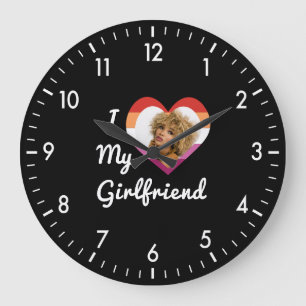 I Love My Girlfriend Lesbian Pride Custom Photo Große Wanduhr