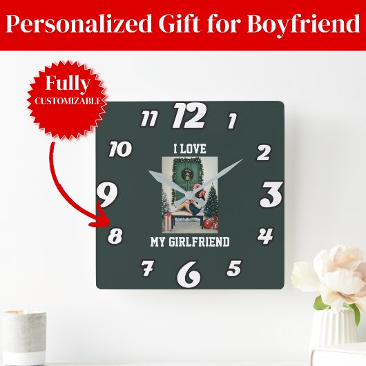 I Love My Girlfriend Photo Wall Clock Gift Quadratische Wanduhr