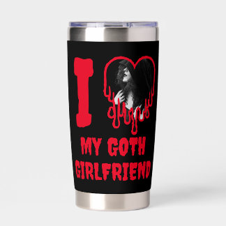 I Love My Goth Girlfriend Dripping Red Heart Photo Thermobecher