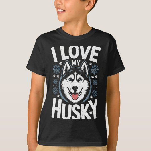 I Love My Husky - Saying Siberian Puppy Animal Paw T-Shirt (Vorderseite)