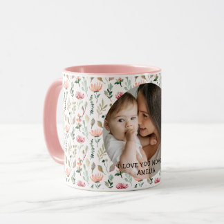 I Love my Mom Greenery Floral Mother Baby Photo  Tasse
