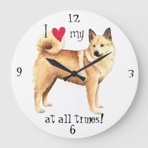 I Love my Norwegian Buhund Große Wanduhr