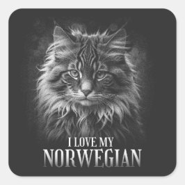 "I love my Norwegian cat" Quadratischer Aufkleber