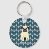 I love my Pug, Blue diamonds pattern Schlüsselanhänger (Vorderseite)