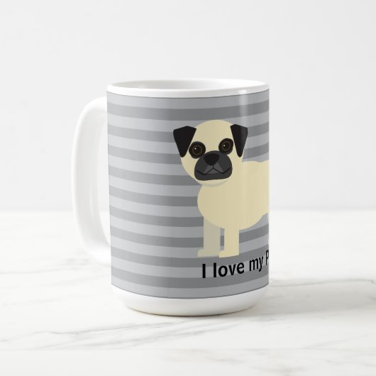 I love my Pug Gray Lined Kaffeetasse (Vorderseite Links)