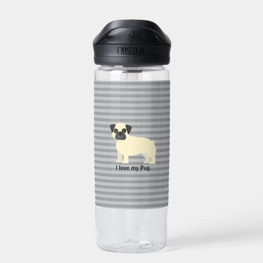 I love my Pug Gray Lined Trinkflasche (Rückseite)