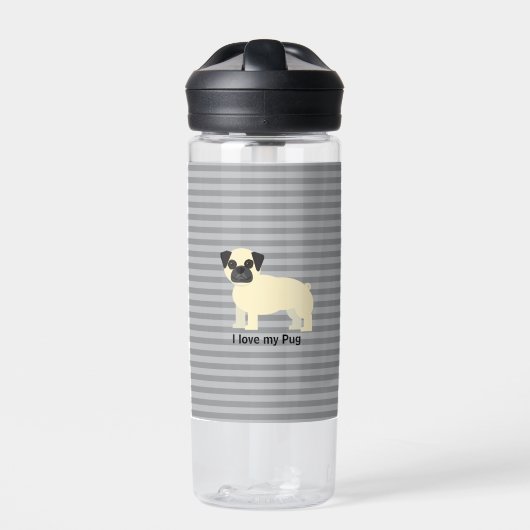 I love my Pug Gray Lined Trinkflasche (Vorderseite)
