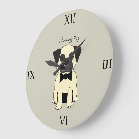 I Love My Pug Große Wanduhr (Winkel)