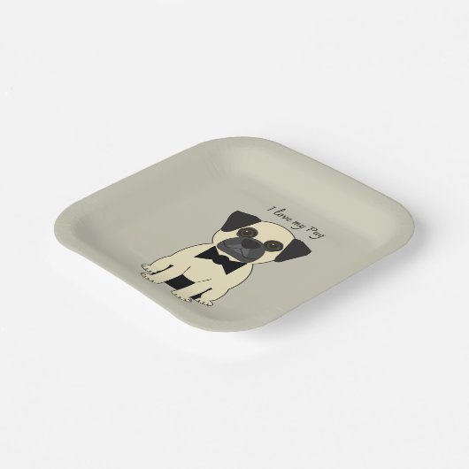 I Love My Pug Pappteller (Gewinkelt)