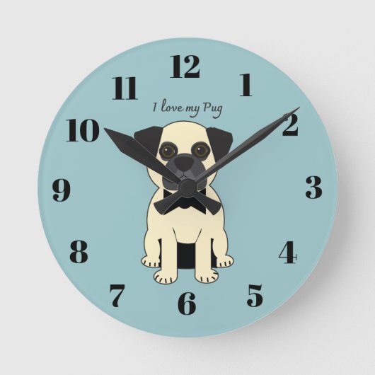 I Love My Pug Runde Wanduhr (Vorderseite)